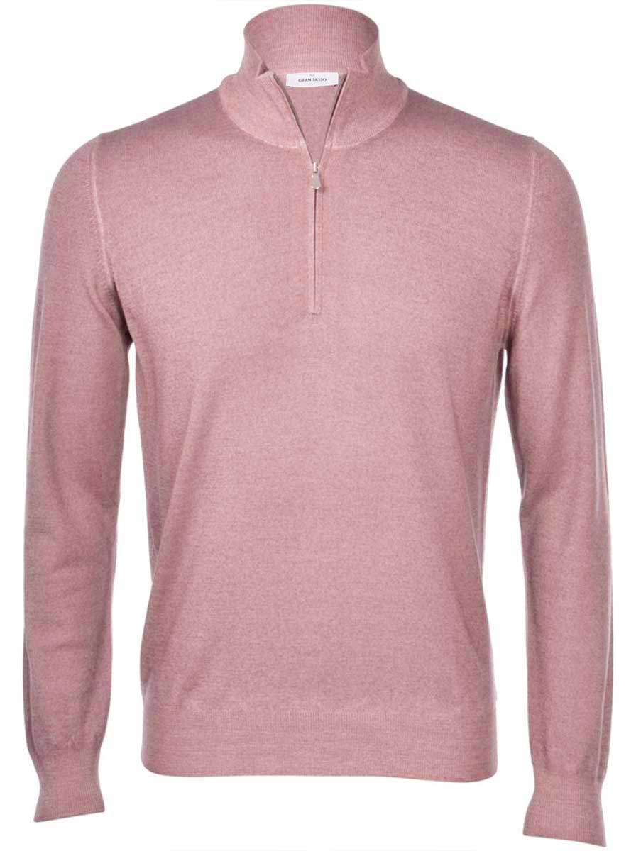 Gran Sasso Knitwear & Jumpers Gran Sasso - Cotton & Silk 1/4 Zip Pink Jumper