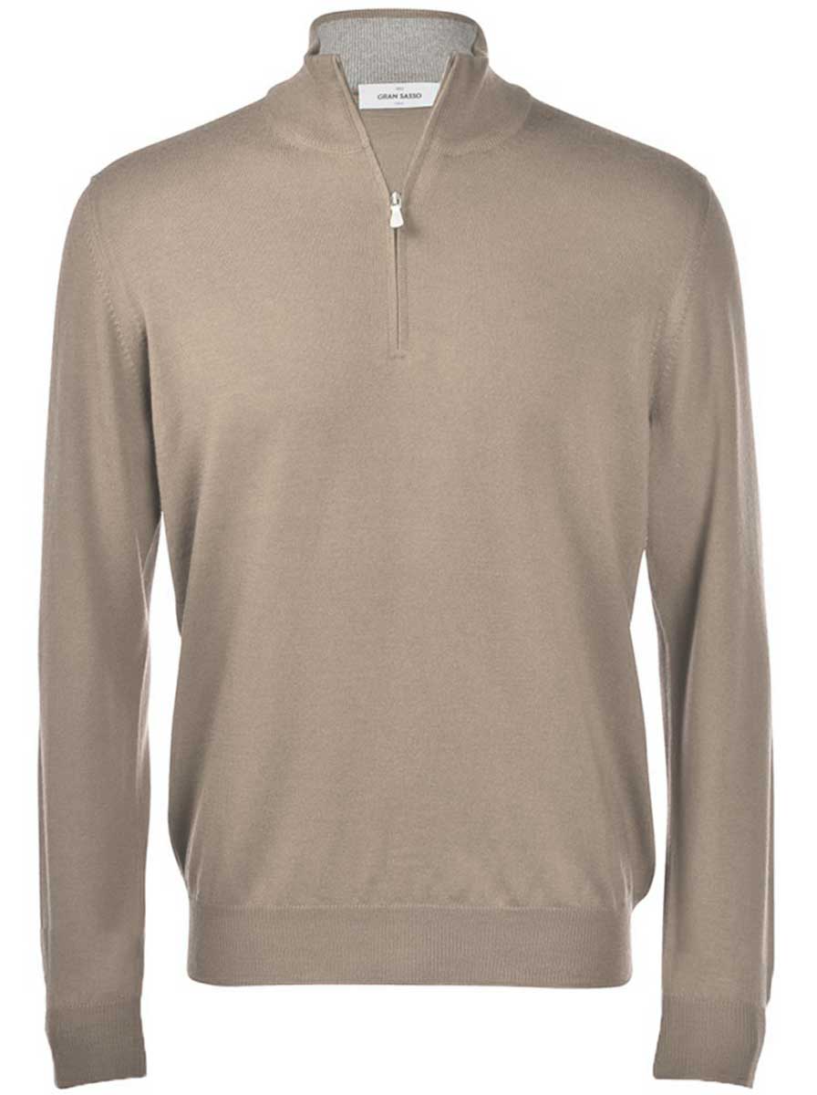 Gran Sasso Knitwear & Jumpers Gran Sasso - Merino Wool 1/4 Zip Beige Jumper