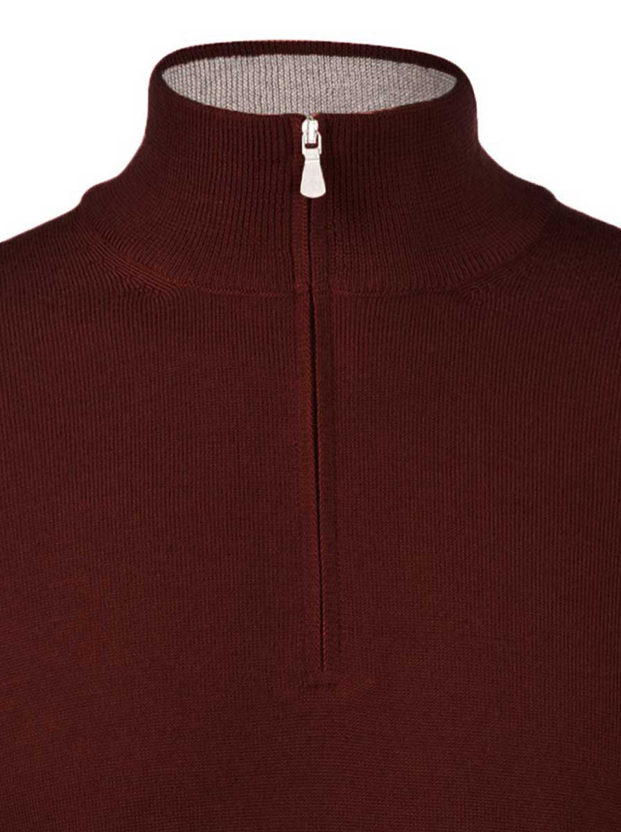 Gran Sasso Knitwear & Jumpers Gran Sasso - Merino Wool 1/4 Zip Burgundy Jumper