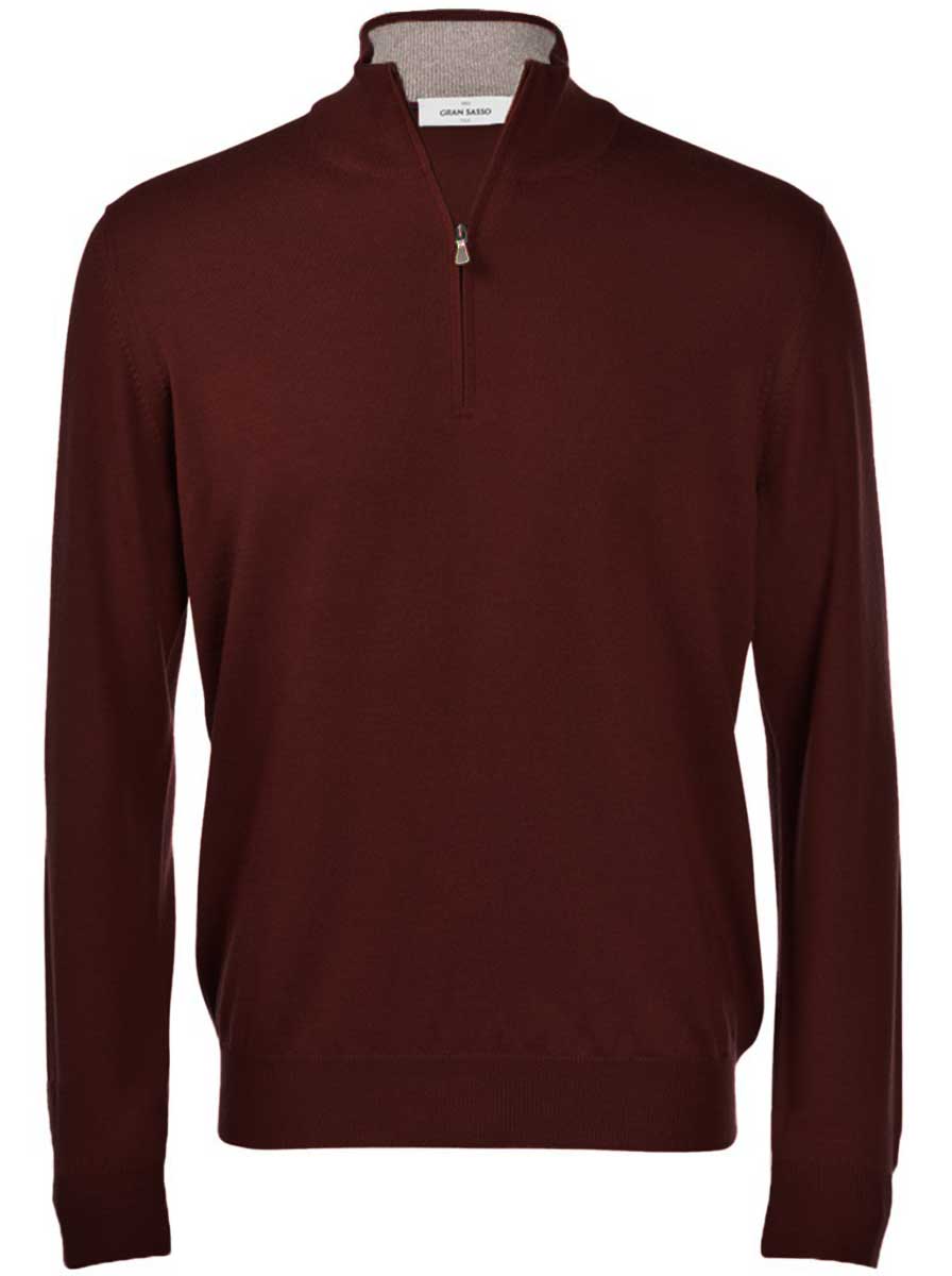 Gran Sasso Knitwear & Jumpers Gran Sasso - Merino Wool 1/4 Zip Burgundy Jumper