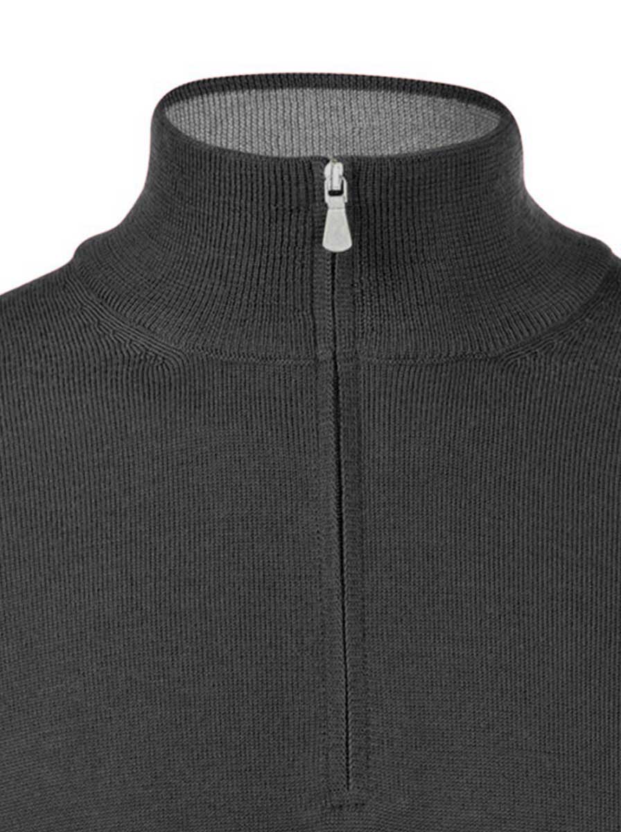 Gran Sasso Knitwear & Jumpers Gran Sasso - Merino Wool 1/4 Zip Charcoal Jumper