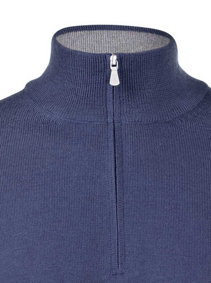 Gran Sasso Knitwear & Jumpers Gran Sasso - Merino Wool 1/4 Zip Denim Jumper