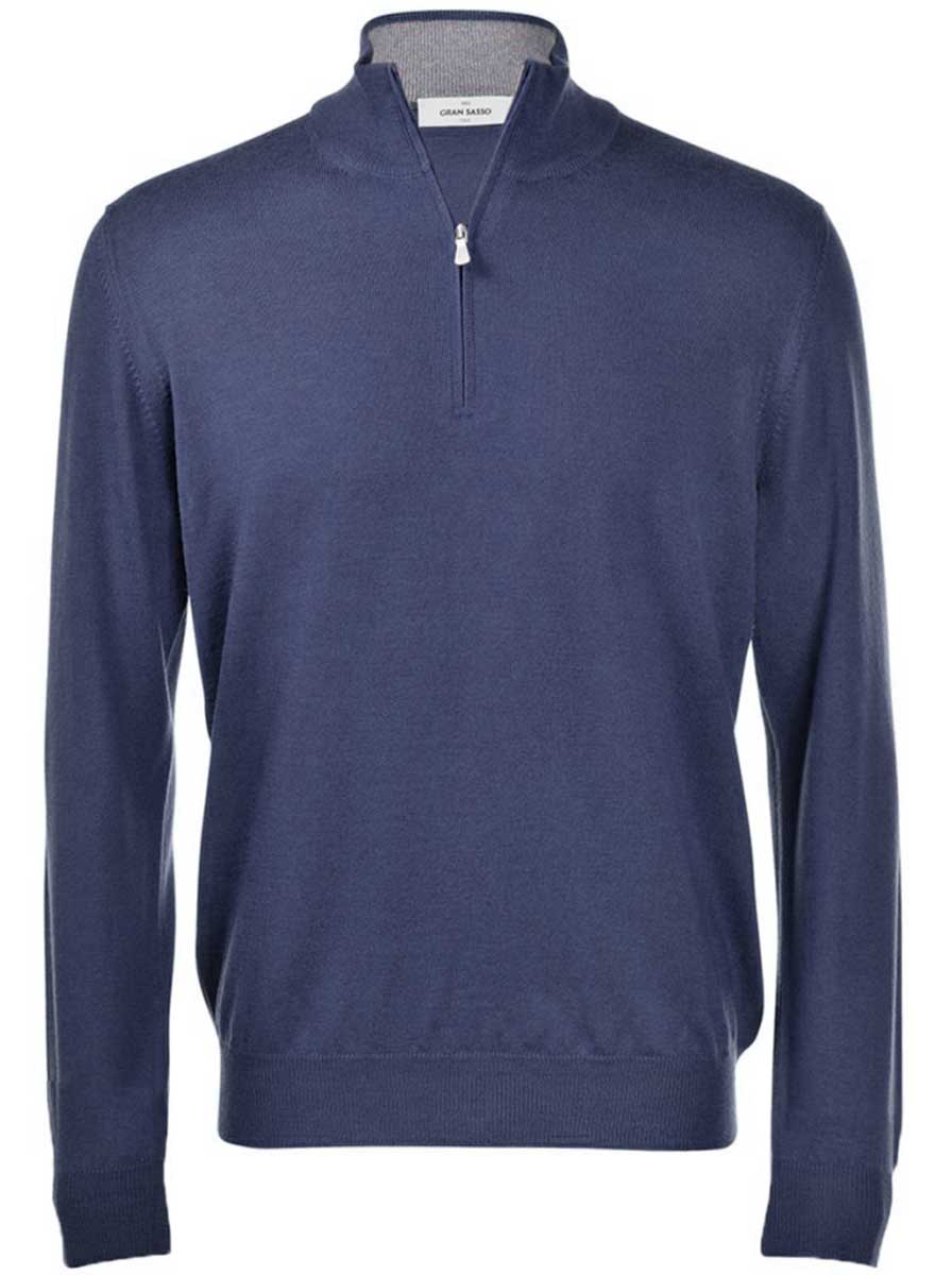 Gran Sasso Knitwear & Jumpers Gran Sasso - Merino Wool 1/4 Zip Denim Jumper