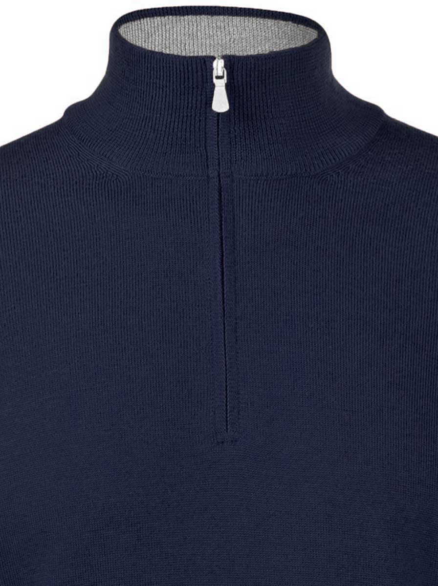 Gran Sasso Knitwear & Jumpers Gran Sasso - Merino Wool 1/4 Zip Navy Jumper