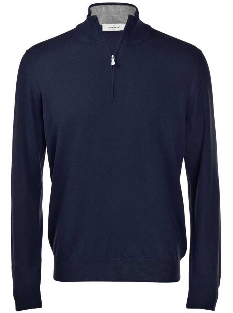 Gran Sasso Knitwear & Jumpers Gran Sasso - Merino Wool 1/4 Zip Navy Jumper