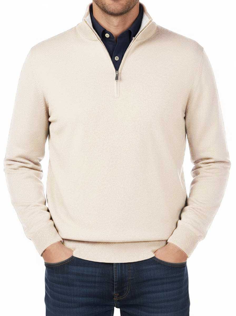 Gran Sasso Knitwear & Jumpers Gran Sasso - Merino Wool 1/4 Zip Stone Jumper