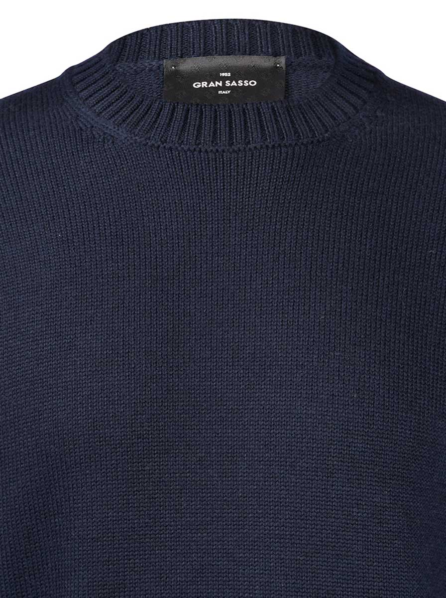 Gran Sasso Knitwear & Jumpers Gran Sasso - Merino Wool 3-Ply Crew Neck Navy Jumper 225