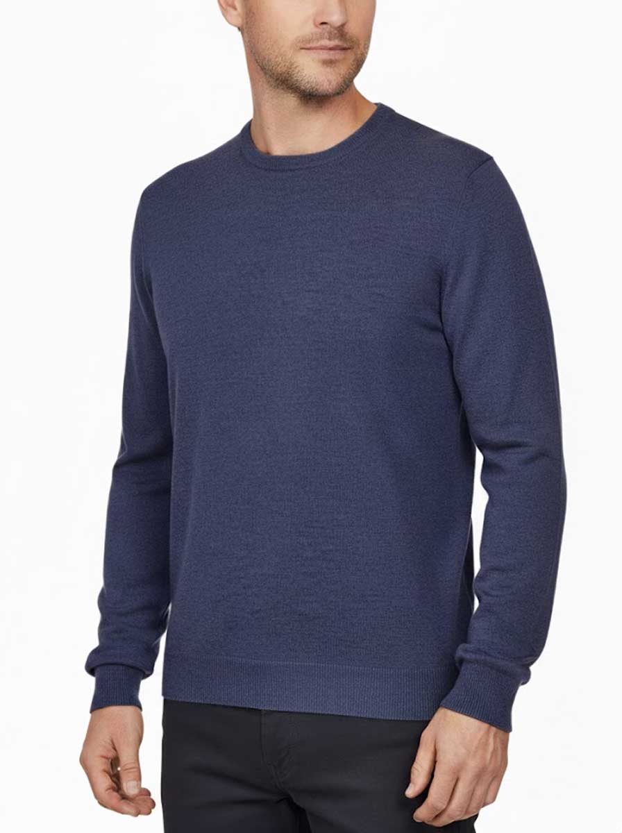 Gran Sasso Knitwear & Jumpers Gran Sasso - Merino Wool Crew Neck Denim Knitwear