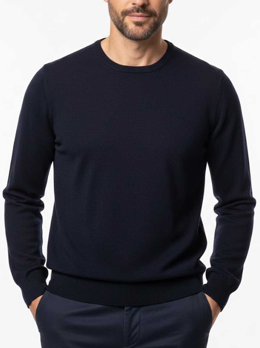 Gran Sasso Knitwear & Jumpers Gran Sasso - Merino Wool Crew Neck Navy Knitwear