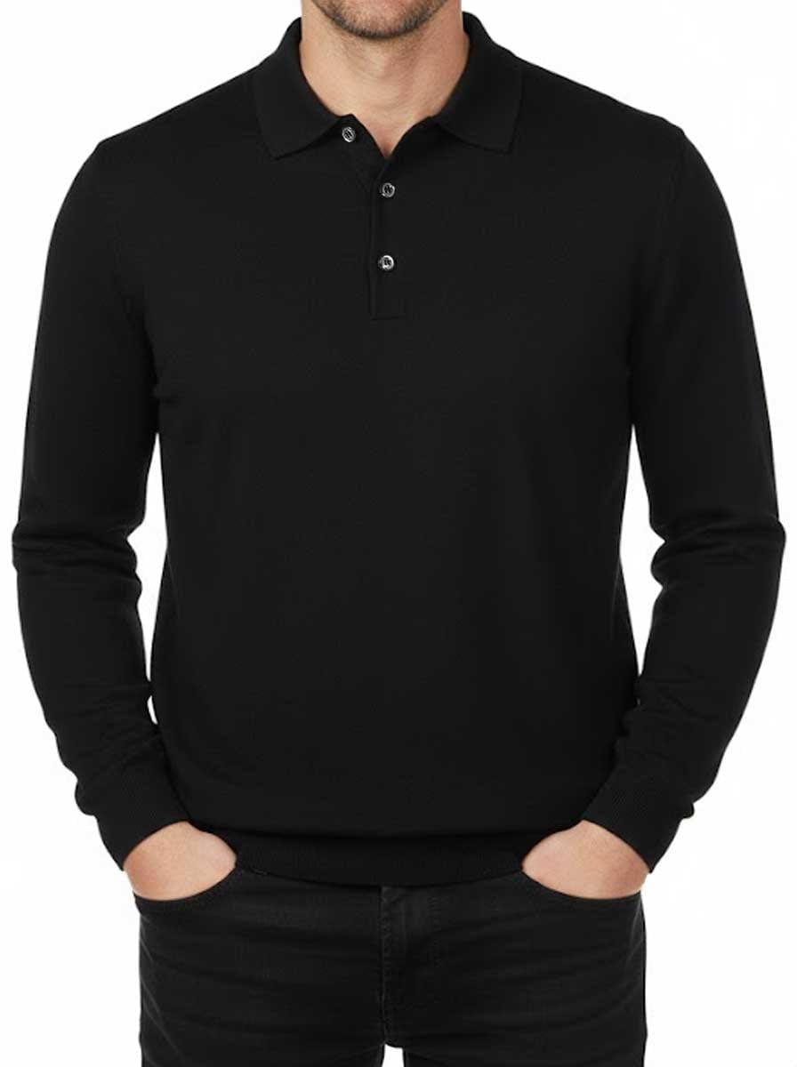 Gran Sasso Knitwear & Jumpers Gran Sasso - Merino Wool Long Sleeve Black Polo