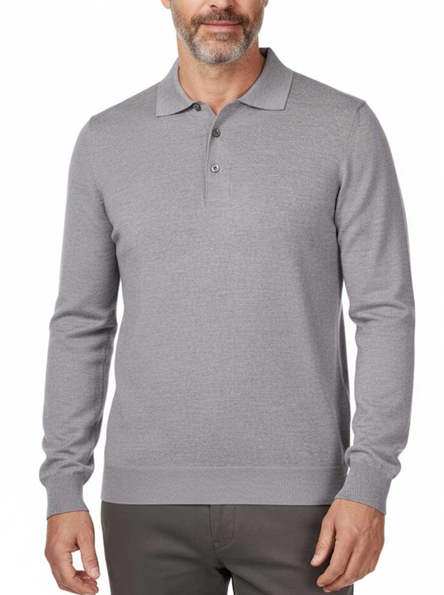 Gran Sasso Knitwear & Jumpers Gran Sasso - Merino Wool Long Sleeve Grey Polo