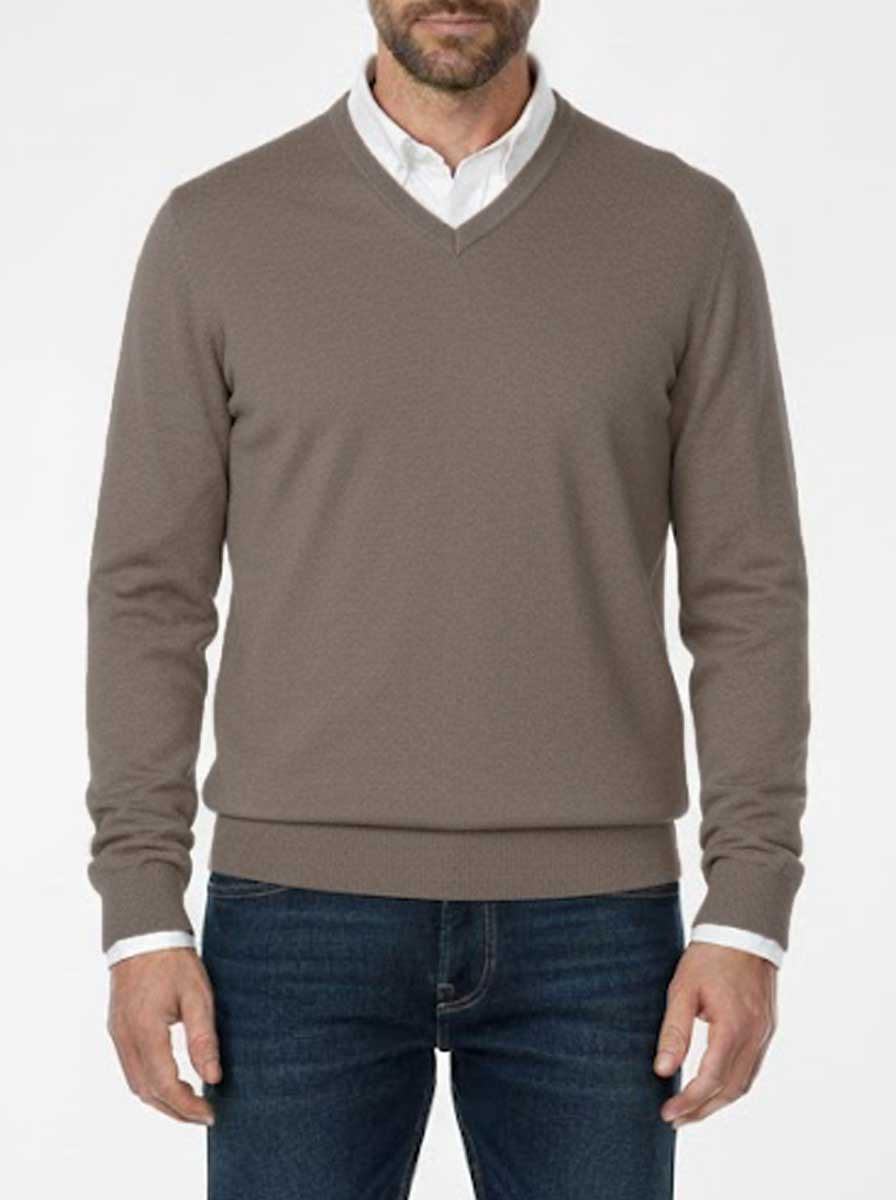 Gran Sasso Knitwear & Jumpers Gran Sasso - Merino Wool V-Neck Biscuit Knitwear