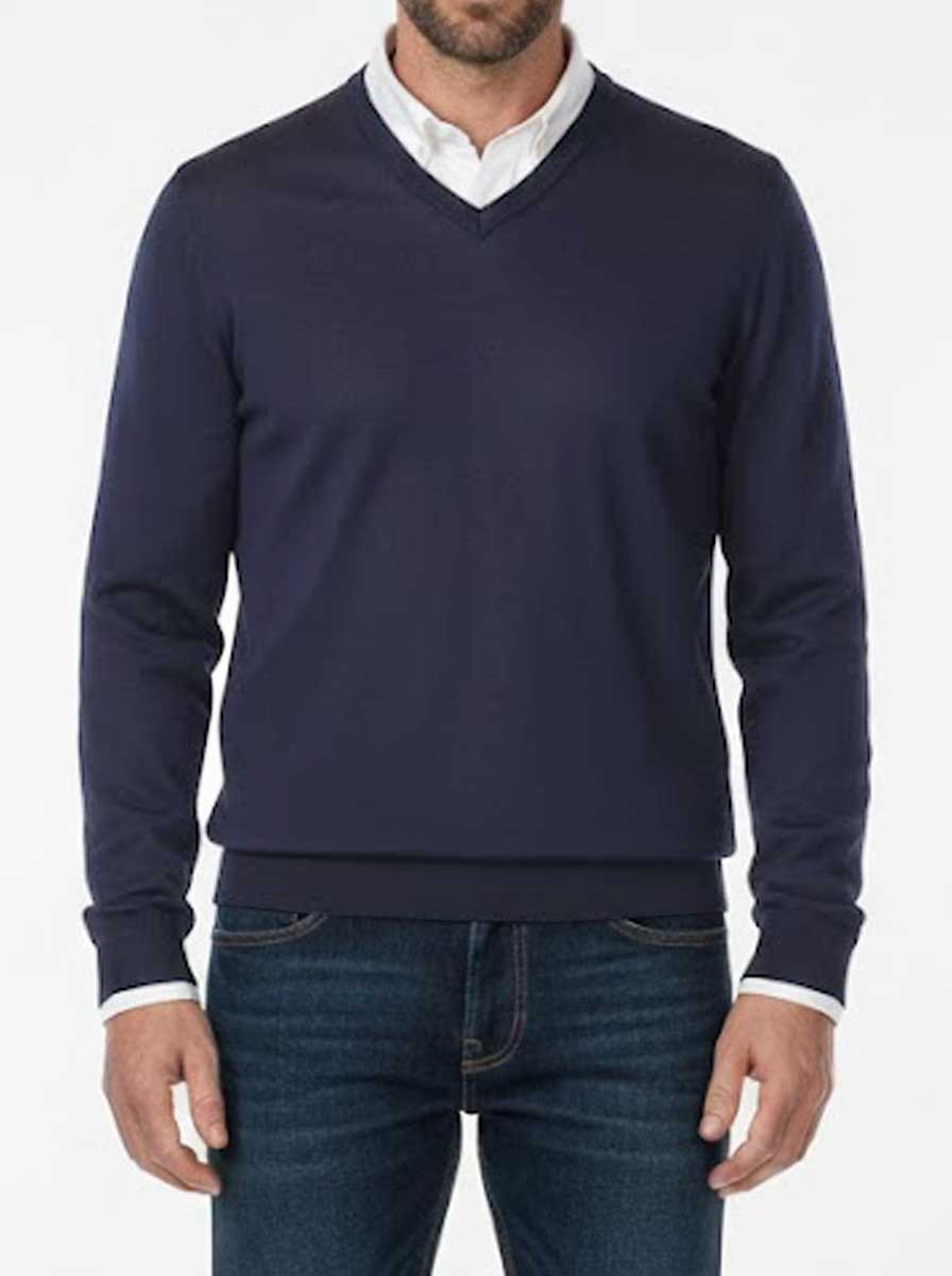 Gran Sasso Knitwear & Jumpers Gran Sasso - Merino Wool V-Neck Denim Sweater