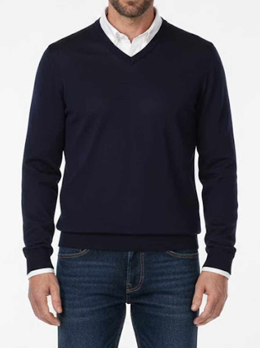 Gran Sasso Knitwear & Jumpers Gran Sasso - Merino Wool V-Neck Navy Sweater