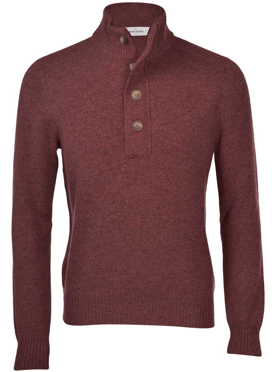 Gran Sasso Knitwear & Jumpers Gran Sasso - Super Geelong 1/4 Zip Burgundy Jumper