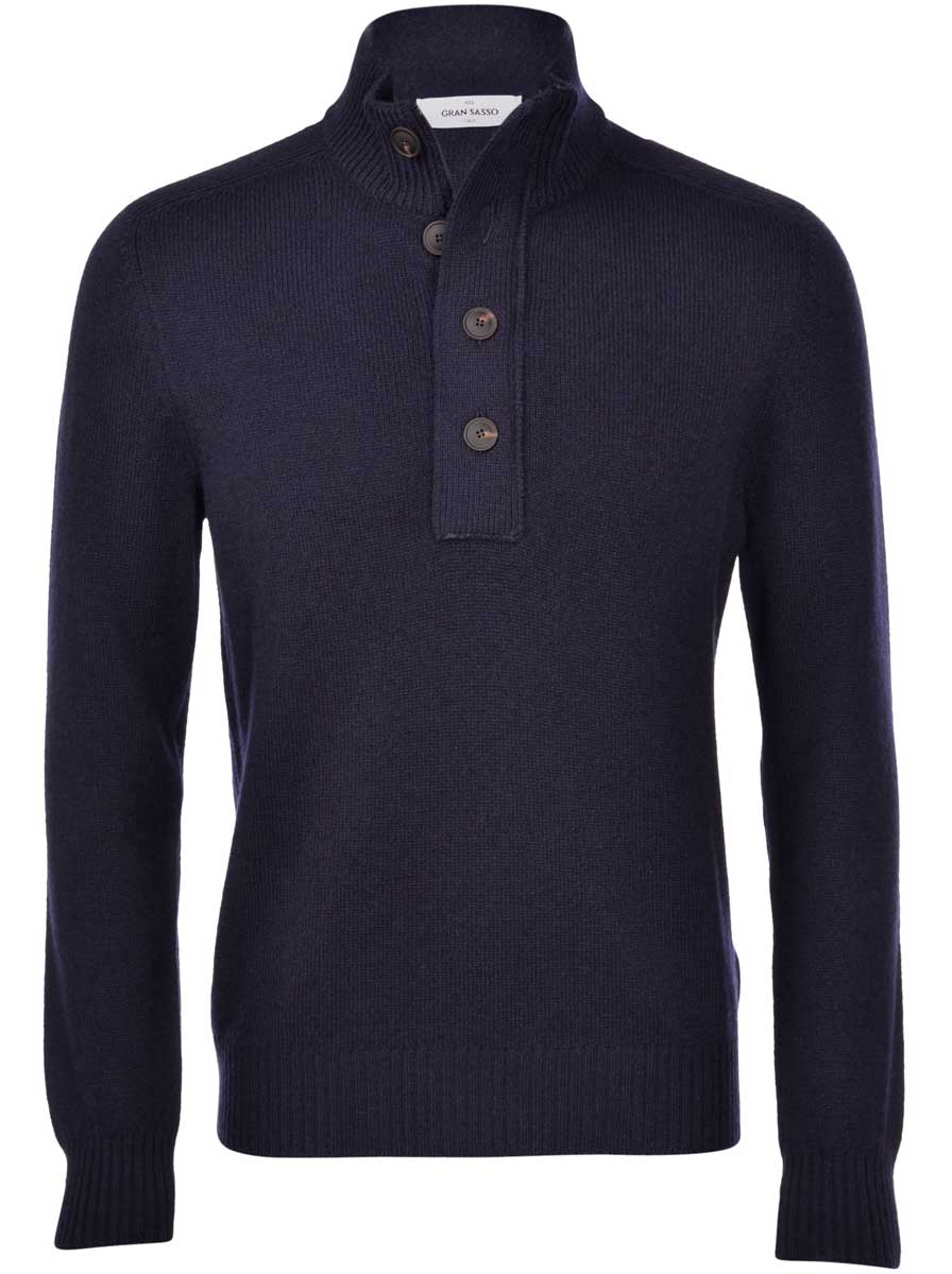 Gran Sasso Knitwear & Jumpers Gran Sasso - Super Geelong 1/4 Zip Navy Jumper