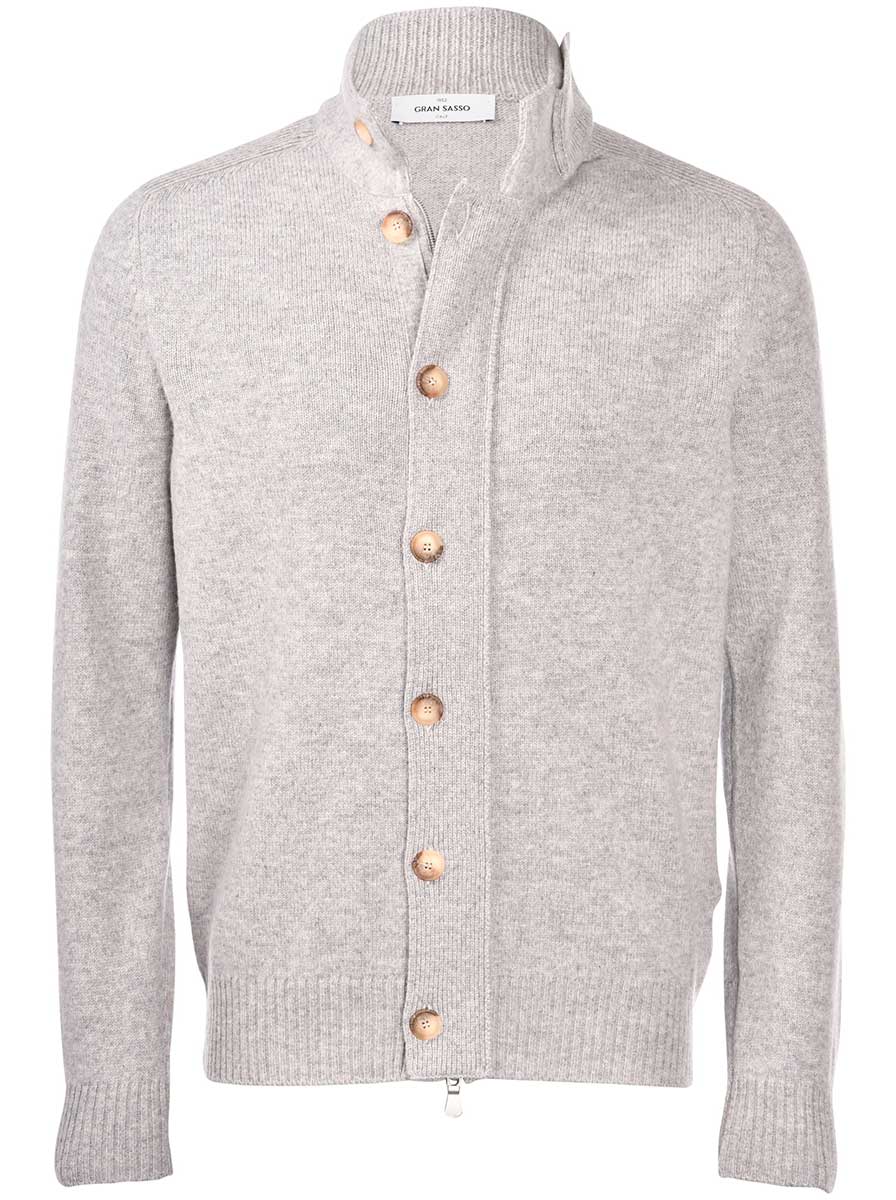 Gran Sasso Knitwear & Jumpers Gran Sasso - Super Geelong Zip & Button Grey Cardigan