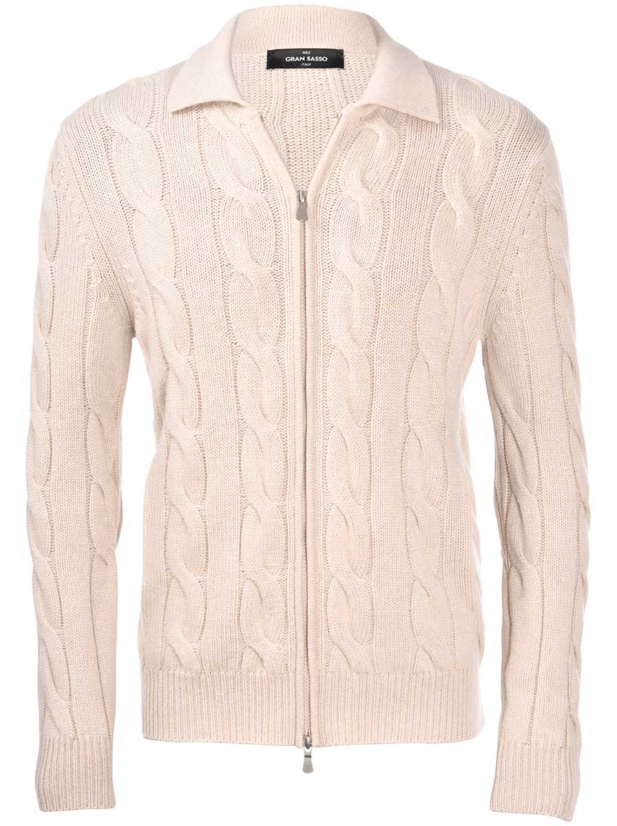 Gran Sasso Knitwear & Jumpers Gran Sasso - Wool/Cashmere Cable Full Zip Cream Cardigan
