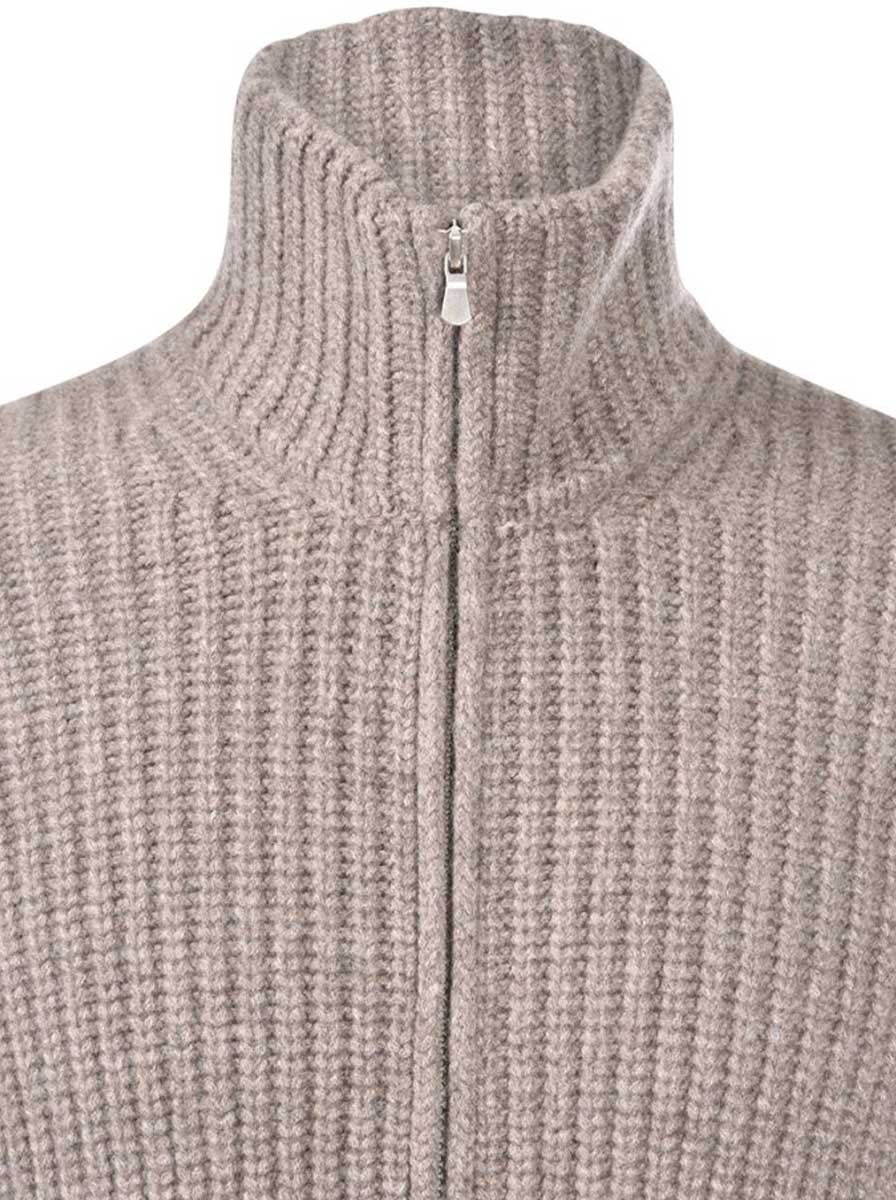 Gran Sasso Knitwear & Jumpers Gran Sasso - Wool/Cashmere Ribbed Full Zip Biscuit Cardigan