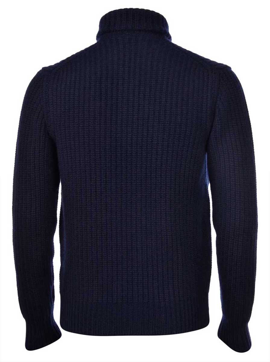 Gran Sasso Knitwear & Jumpers Gran Sasso - Wool/Cashmere Ribbed Full Zip Navy Cardigan