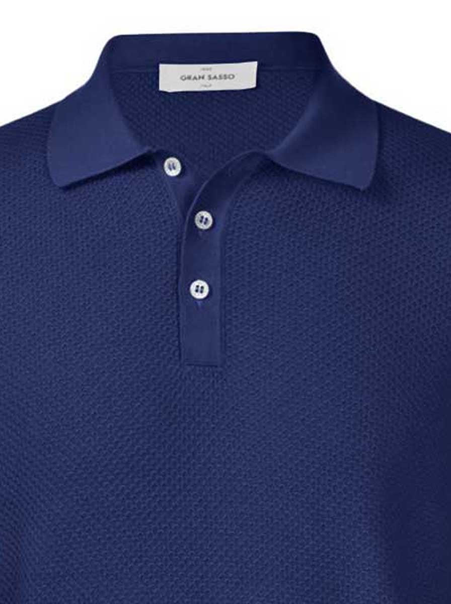 Gran Sasso Polo & T-Shirts Gran Sasso - Textured Cotton Blue Polo Shirt