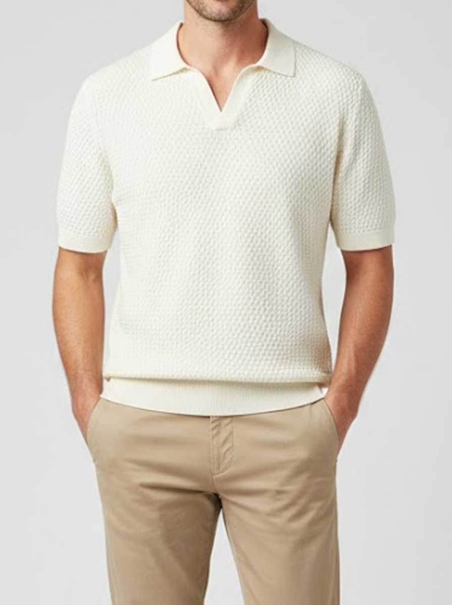 Gran Sasso Polo & T-Shirts Gran Sasso - Textured Cotton Cream Polo Shirt