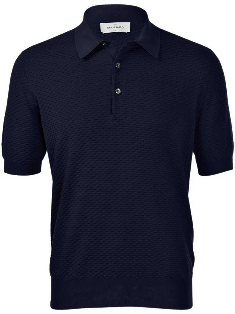 Gran Sasso Polo & T-Shirts Gran Sasso - Textured Cotton Navy Polo Shirt
