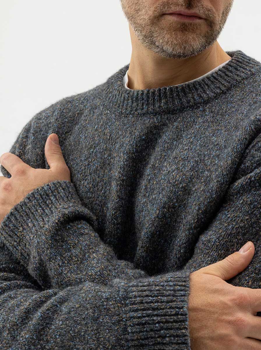 Holebrook Hybrid Holebrook - Liam Knitted Crew Neck Navy/Khaki Sweater