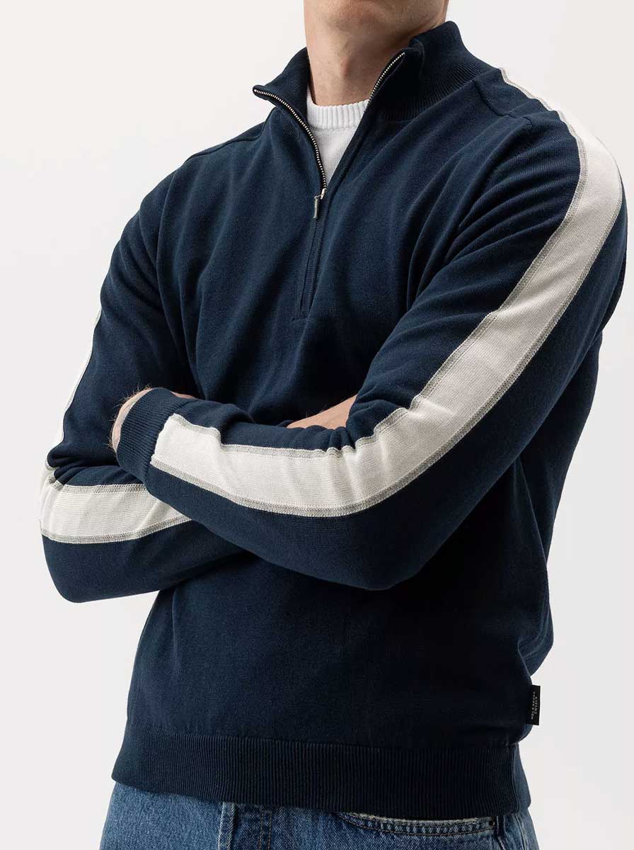 Holebrook Hybrid Holebrook - Ludvig Mock Neck Windproof Knitted Navy Sweater