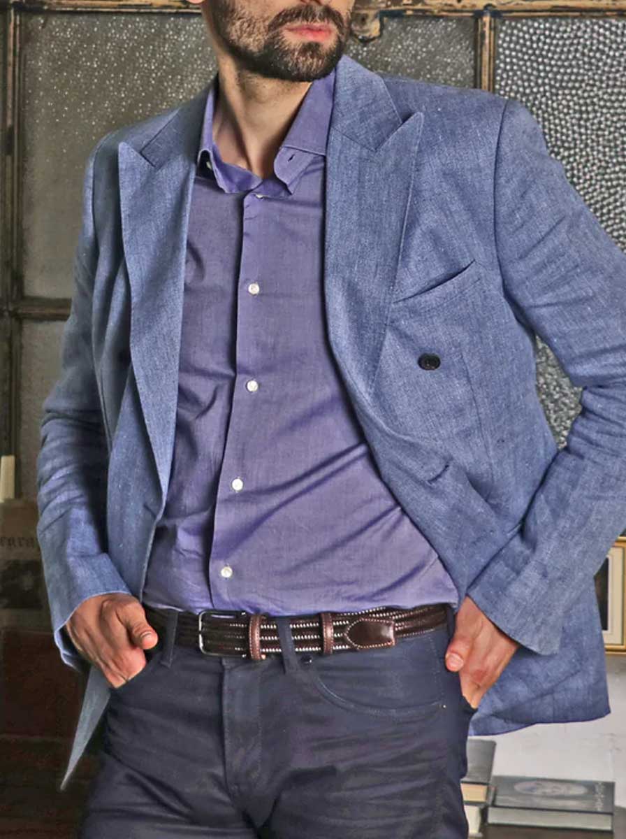 Huxley Tanner Belt Huxley Tanner - 35mm Woven Leather Stretch Brown Belt