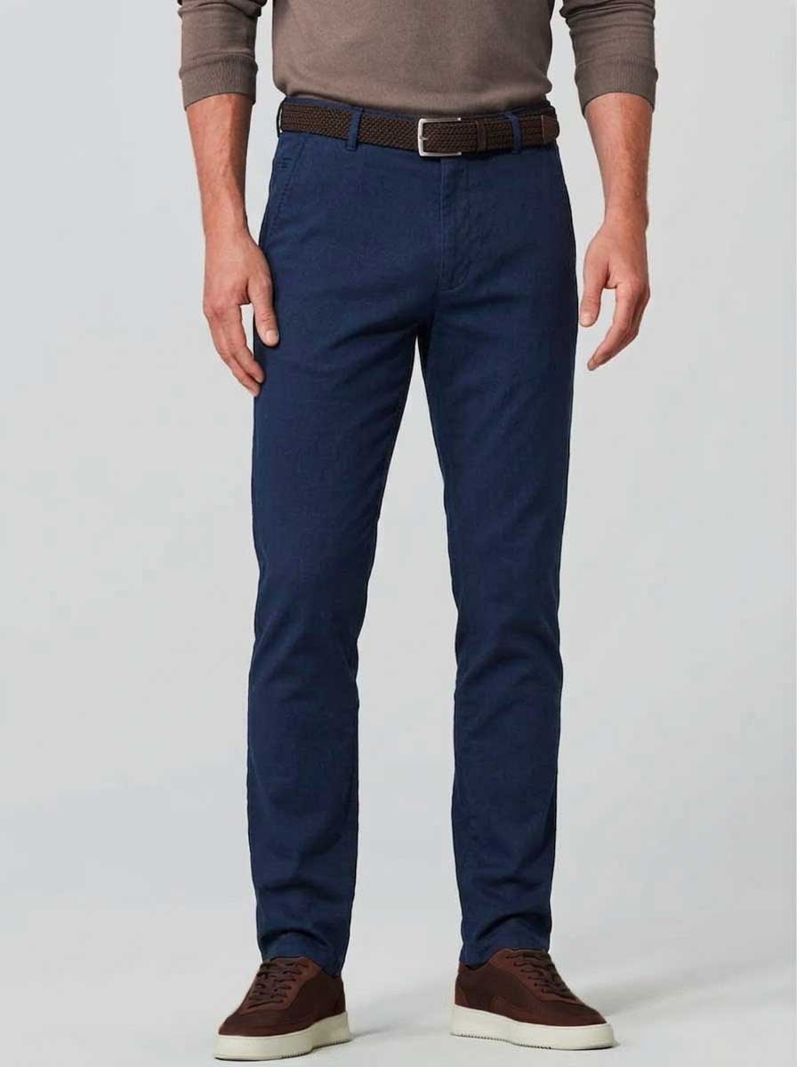 Meyer Chinos/Trousers Meyer - Roma Navy Linen Chino