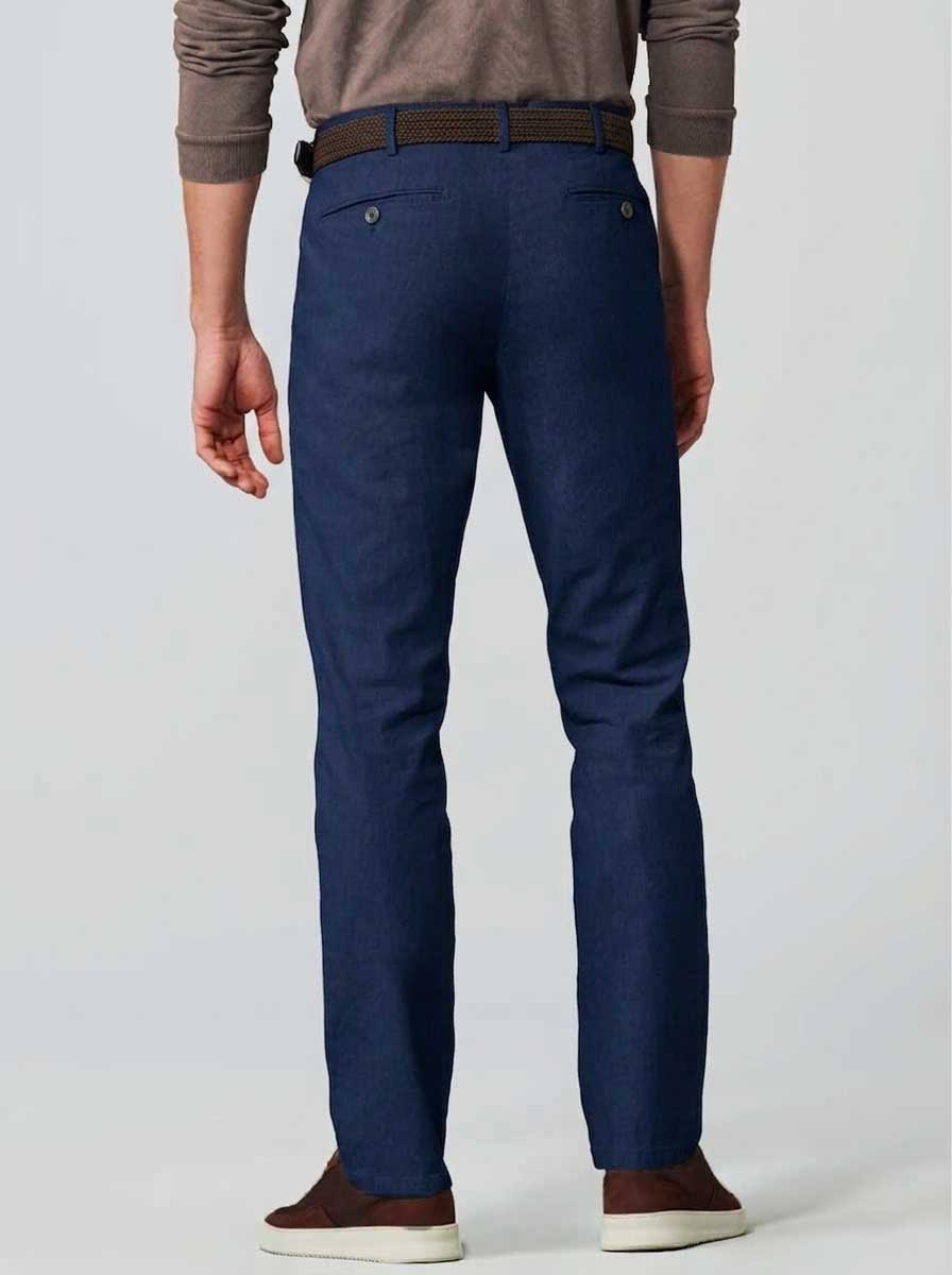 Meyer Chinos/Trousers Meyer - Roma Navy Linen Chino