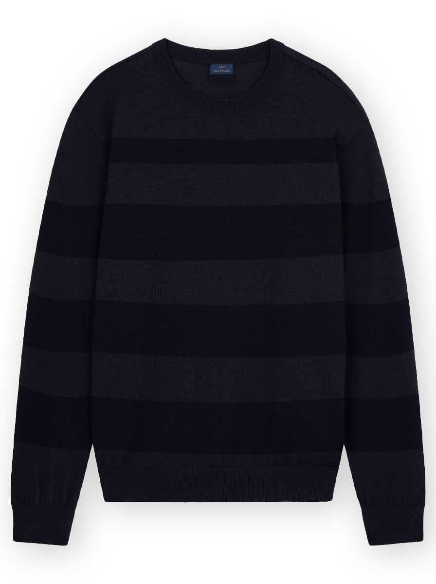 Paul & Shark Knitwear & Jumpers Paul & Shark - Knitwear - Self Stripe Shark Tag Crewneck Sweater