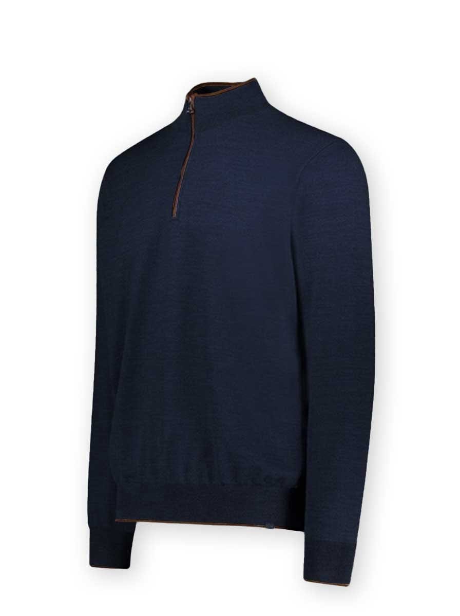 Paul & Shark Knitwear & Jumpers Paul & Shark - Navy Wool half Zip Sweater w/ Alcantara® Trim
