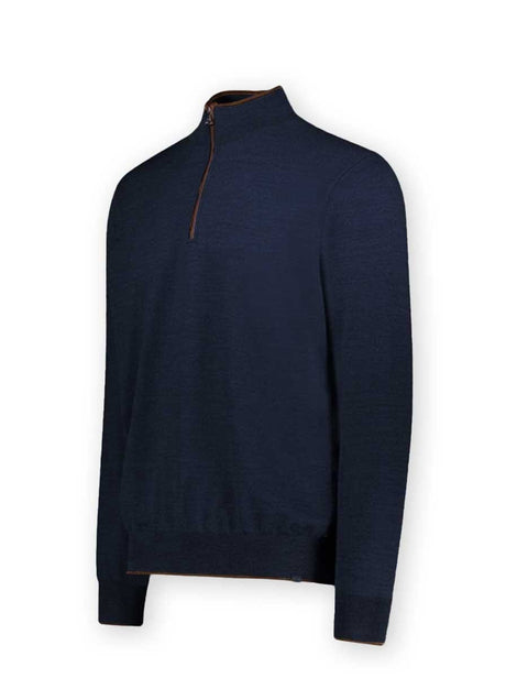 Paul & Shark Knitwear & Jumpers Paul & Shark - Navy Wool half Zip Sweater w/ Alcantara® Trim