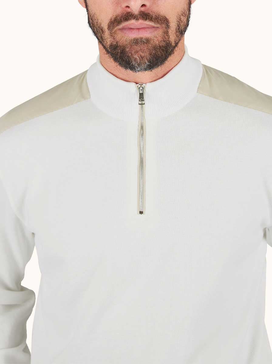 Paul & Shark Knitwear & Jumpers Paul & Shark - Piuma Cotton Off-White Half‑Zip Sweater With Typhoon® Details