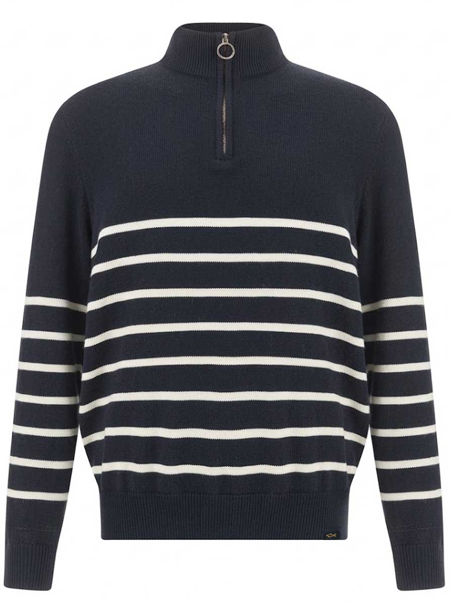 Paul & Shark Knitwear & Jumpers Paul & Shark - Tech Wool Half Zip Navy Striped Sweater