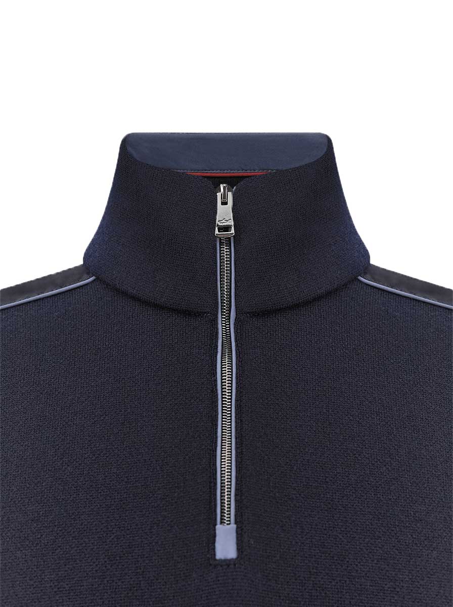 Paul & Shark Knitwear & Jumpers Paul & Shark - Wool Half-Zip Navy Sweater with Typhoon® Platinum Details