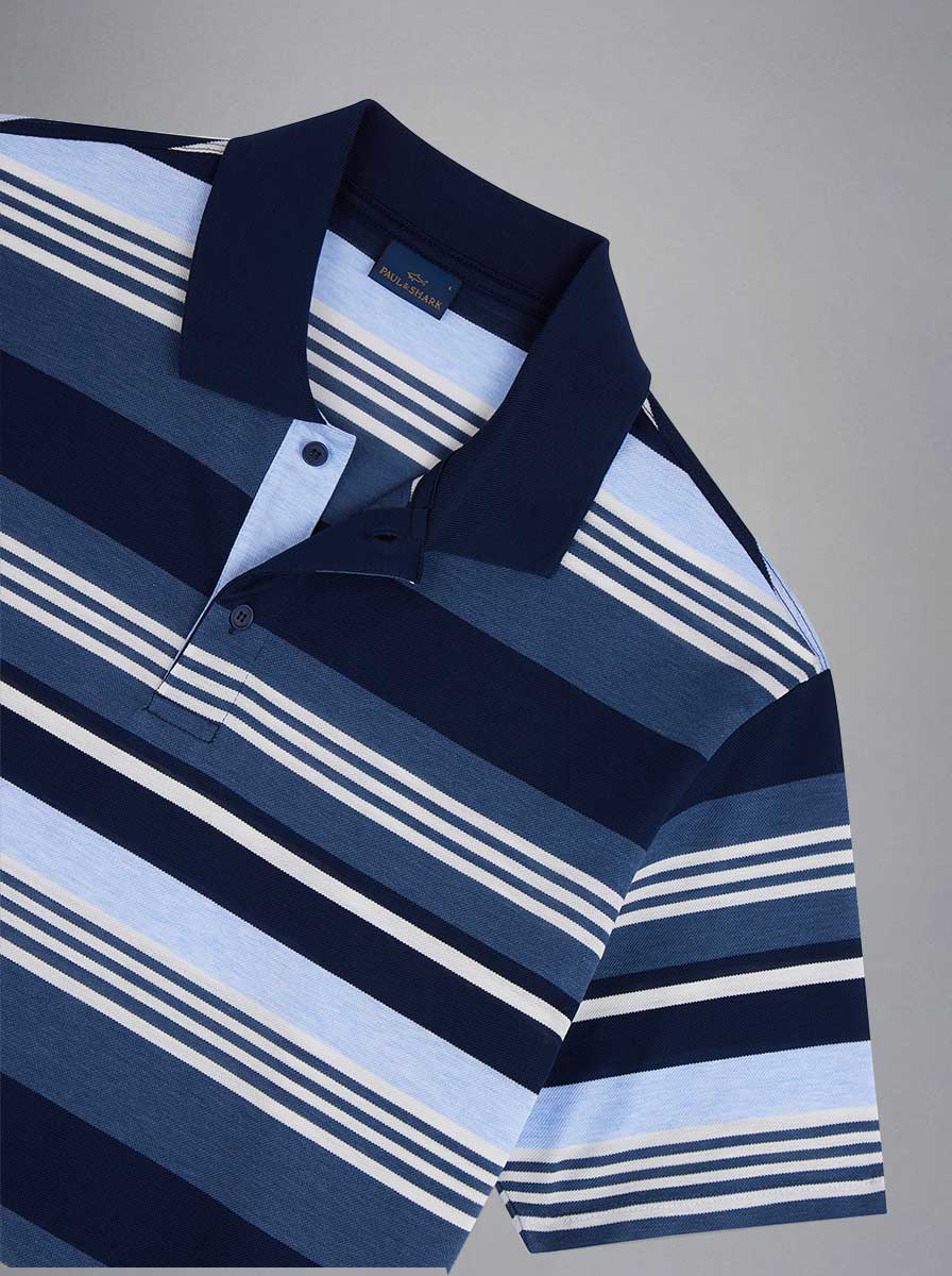 Paul & Shark Polo & T-Shirts Paul & Shark - Multi Stripe Fine Piqué Cotton Navy Polo