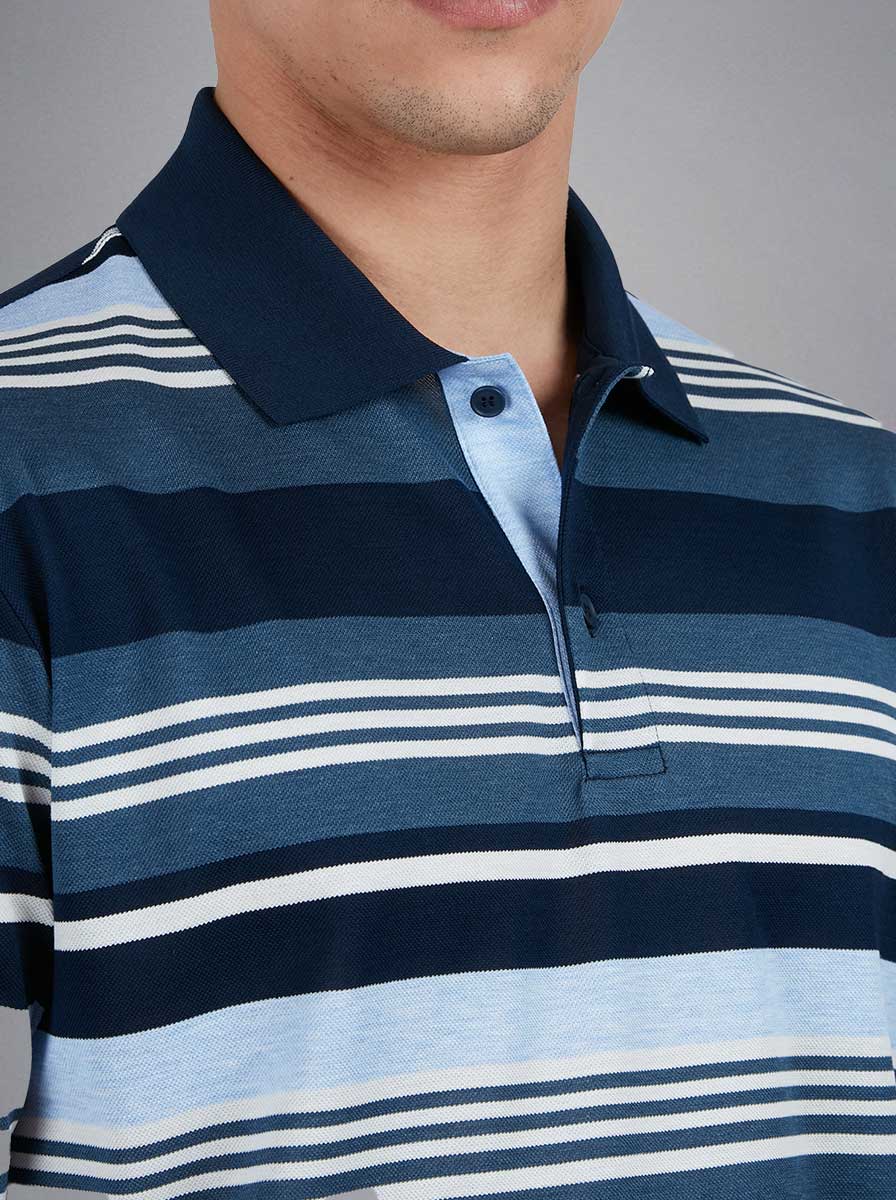 Paul & Shark Polo & T-Shirts Paul & Shark - Multi Stripe Fine Piqué Cotton Navy Polo