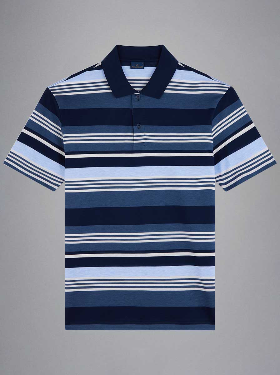 Paul & Shark Polo & T-Shirts Paul & Shark - Multi Stripe Fine Piqué Cotton Navy Polo