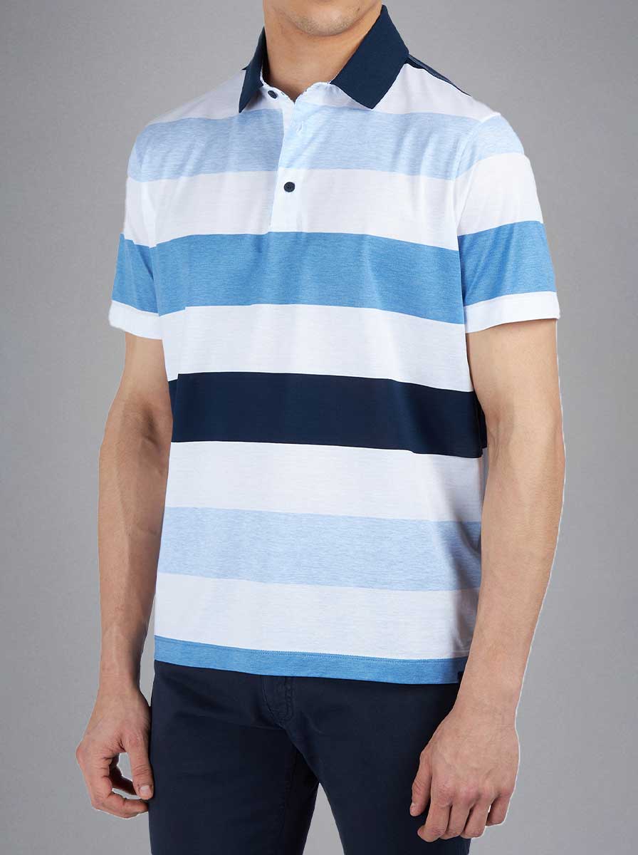 Paul & Shark Polo & T-Shirts Paul & Shark - Striped Double Mercerised Jersey Cotton Blue Polo