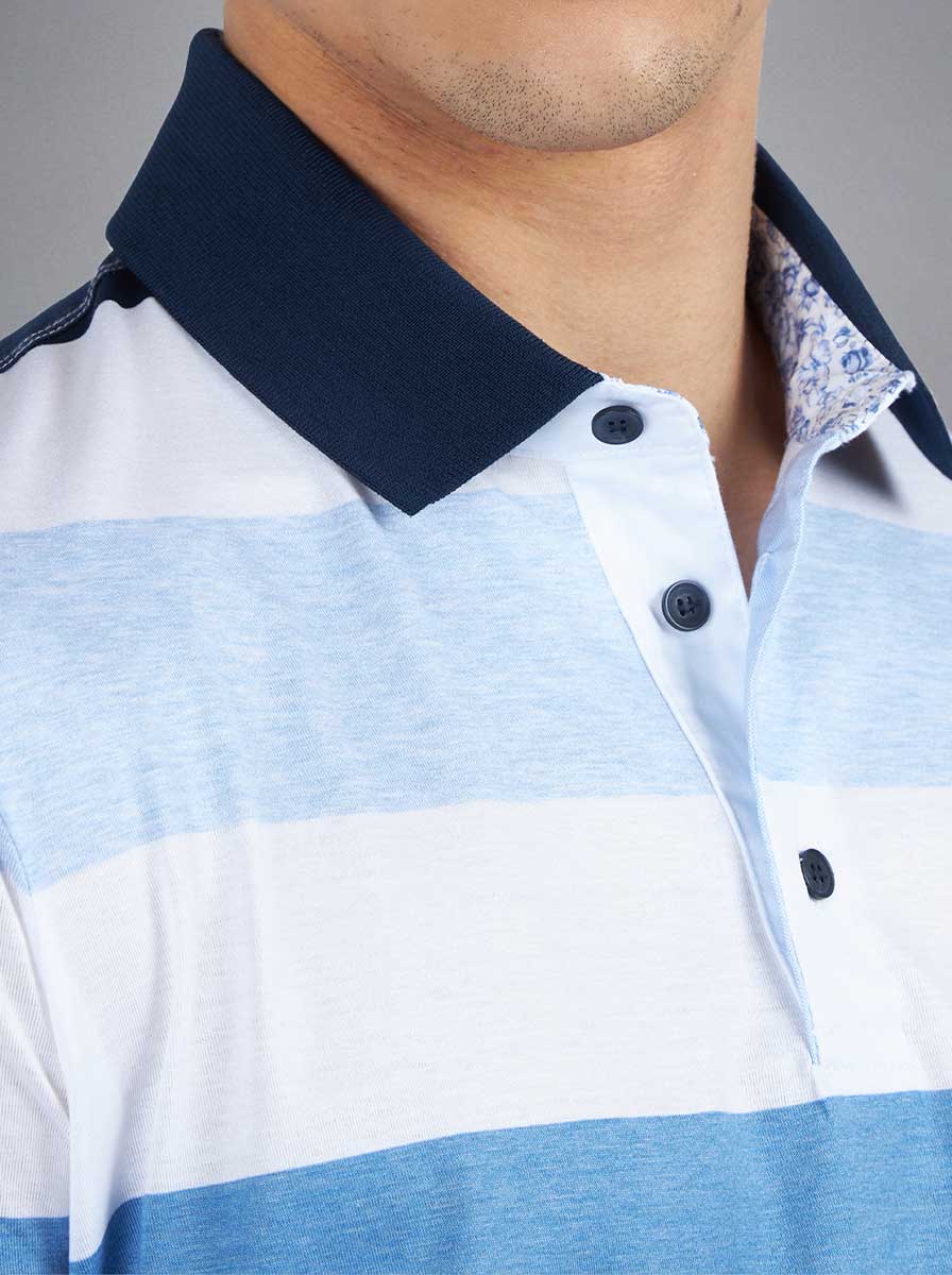Paul & Shark Polo & T-Shirts Paul & Shark - Striped Double Mercerised Jersey Cotton Blue Polo