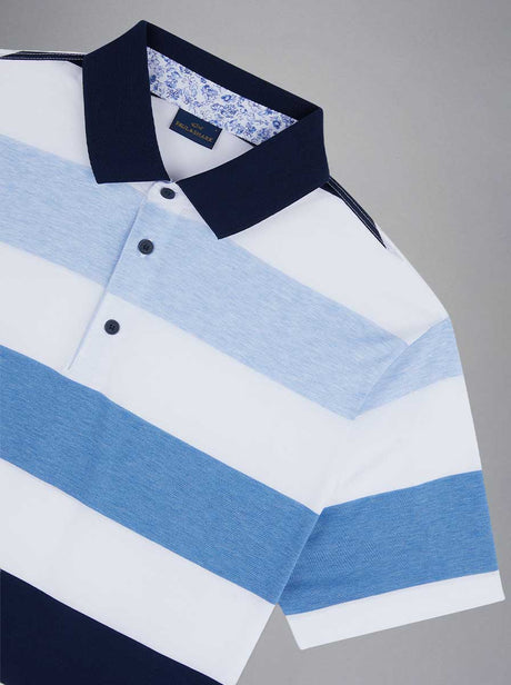 Paul & Shark Polo & T-Shirts Paul & Shark - Striped Double Mercerised Jersey Cotton Blue Polo