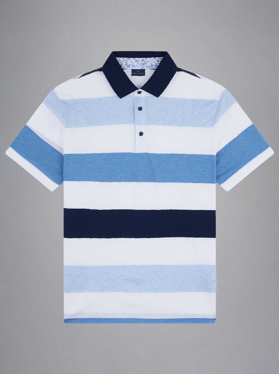 Paul & Shark Polo & T-Shirts Paul & Shark - Striped Double Mercerised Jersey Cotton Blue Polo