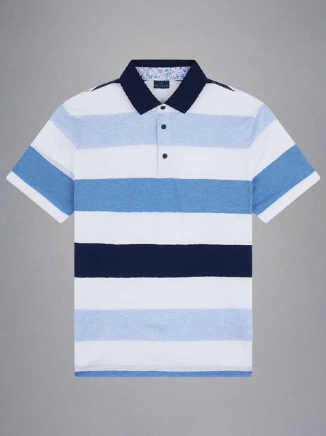 Paul & Shark Polo & T-Shirts Paul & Shark - Striped Double Mercerised Jersey Cotton Blue Polo