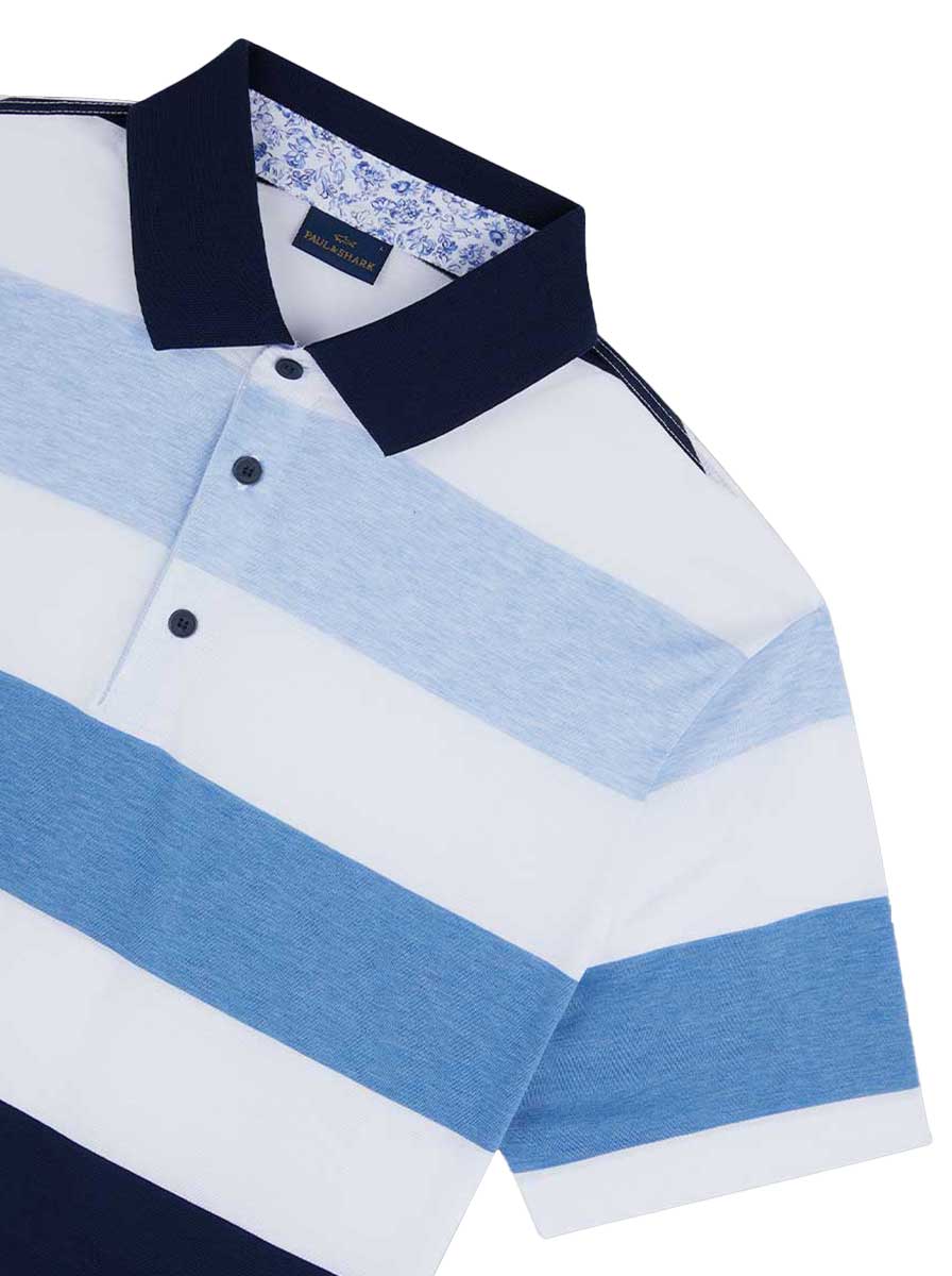 Paul & Shark Polo & T-Shirts Paul & Shark - Striped Double Mercerised Jersey Cotton Blue Polo
