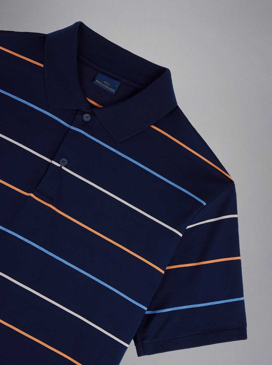 Paul & Shark Polo & T-Shirts Paul & Shark - Striped Double Mercerised Jersey Cotton Navy Polo