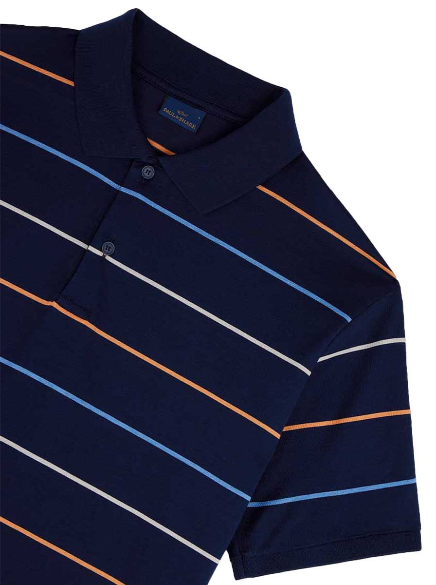 Paul & Shark Polo & T-Shirts Paul & Shark - Striped Double Mercerised Jersey Cotton Navy Polo