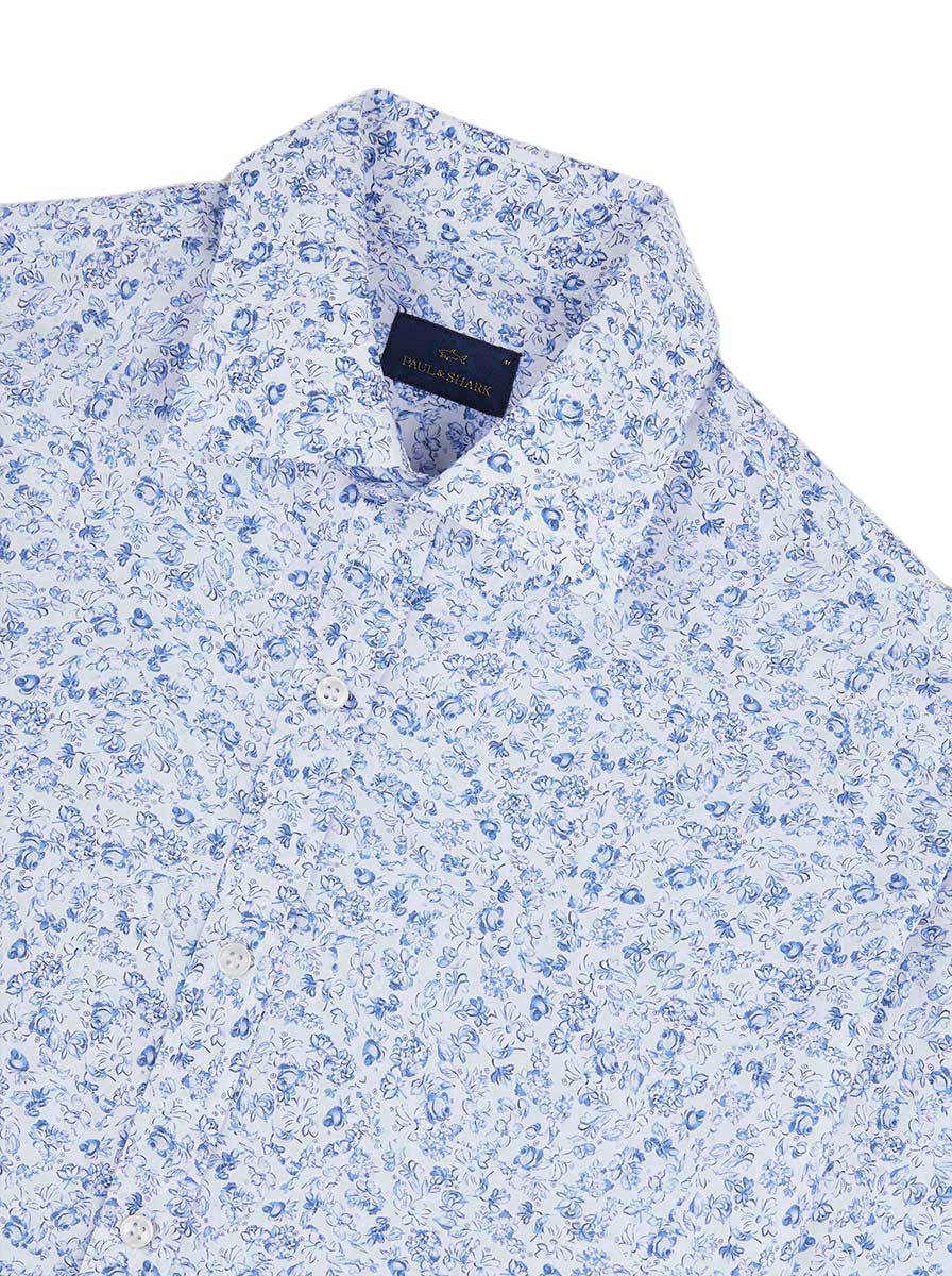 Paul & Shark Shirts Paul & Shark - Floral Print Cotton Blue Shirt